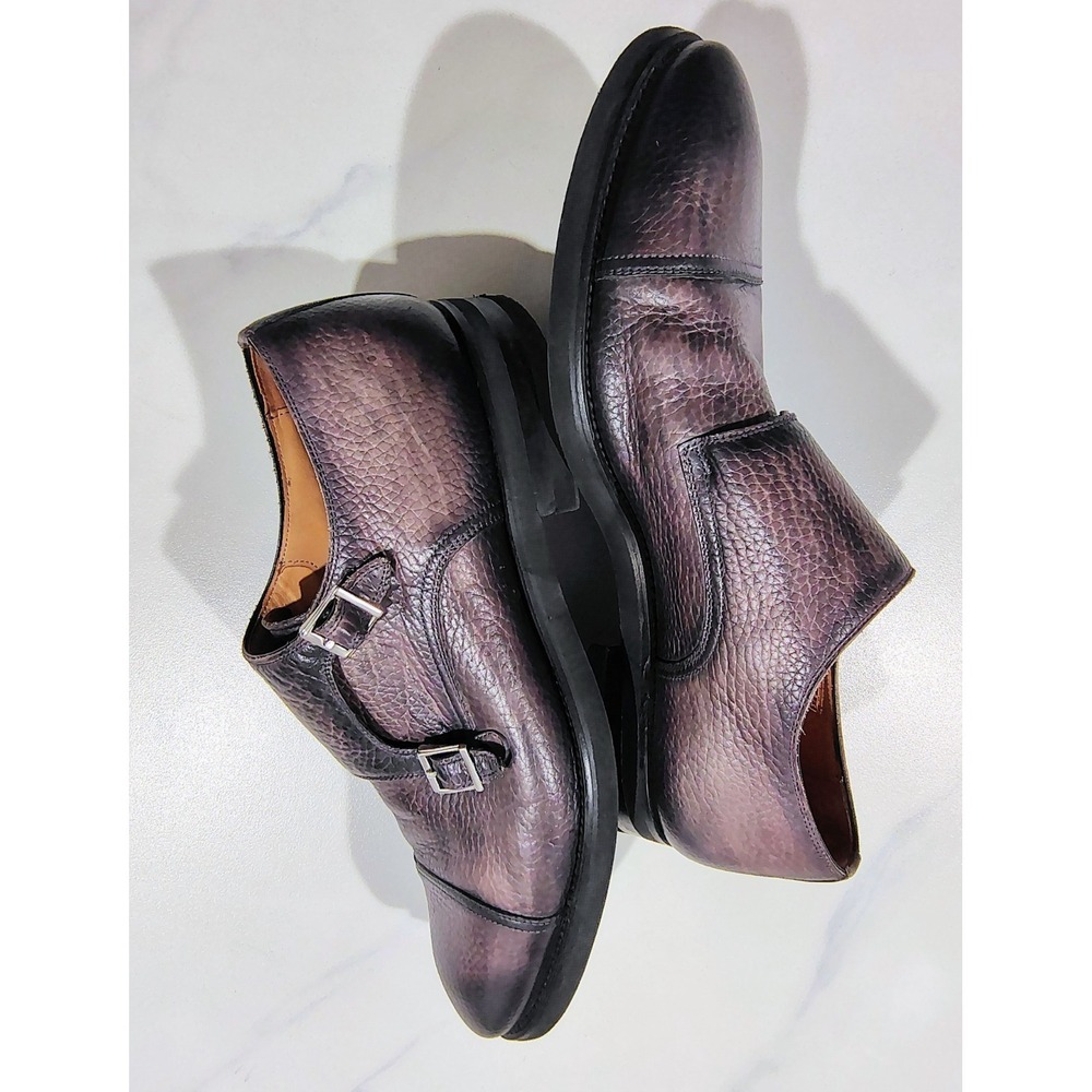 Magnanni Mens Monk Strap Dress Shoes 9.5M Dark Gray Burnished Leather Extralight - Picture 5 of 15
